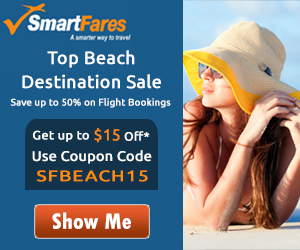 Beach Destinations Sale at never before fares. Get Flat $15 Off using Coupon Code SFBEACH15.