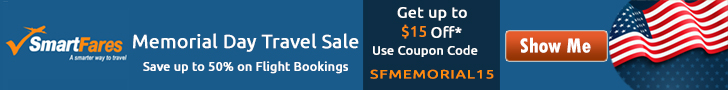 Mind-Blowing Memorial Day Travel Sale. Book now and get up to $15 off with coupon code: SFMEMORIAL15
