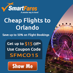 Cheap Flights To Orlando! Extra $15 Off On All Flight Bookings.